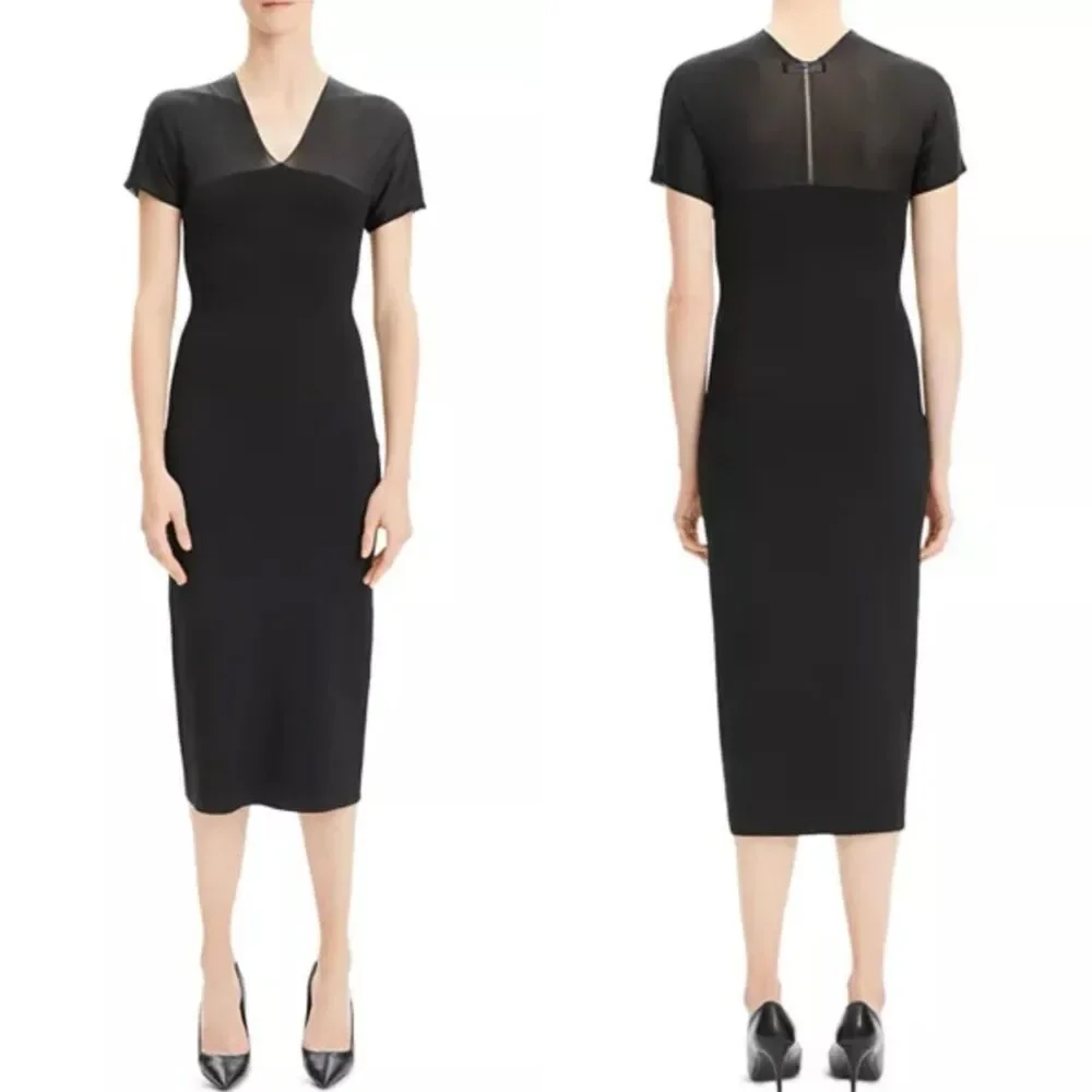 NWT Theory Kimono Illusion Fitted Dress in Black Glossed Women Size Small S LBD - Picture 2 of 16